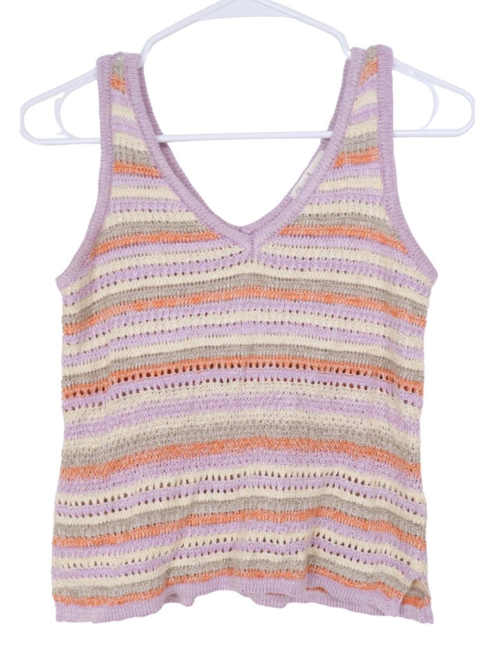 Cloud Chaser Womens XS Crochet Knit Tank Top Pastel Striped Boho Sweater Vest